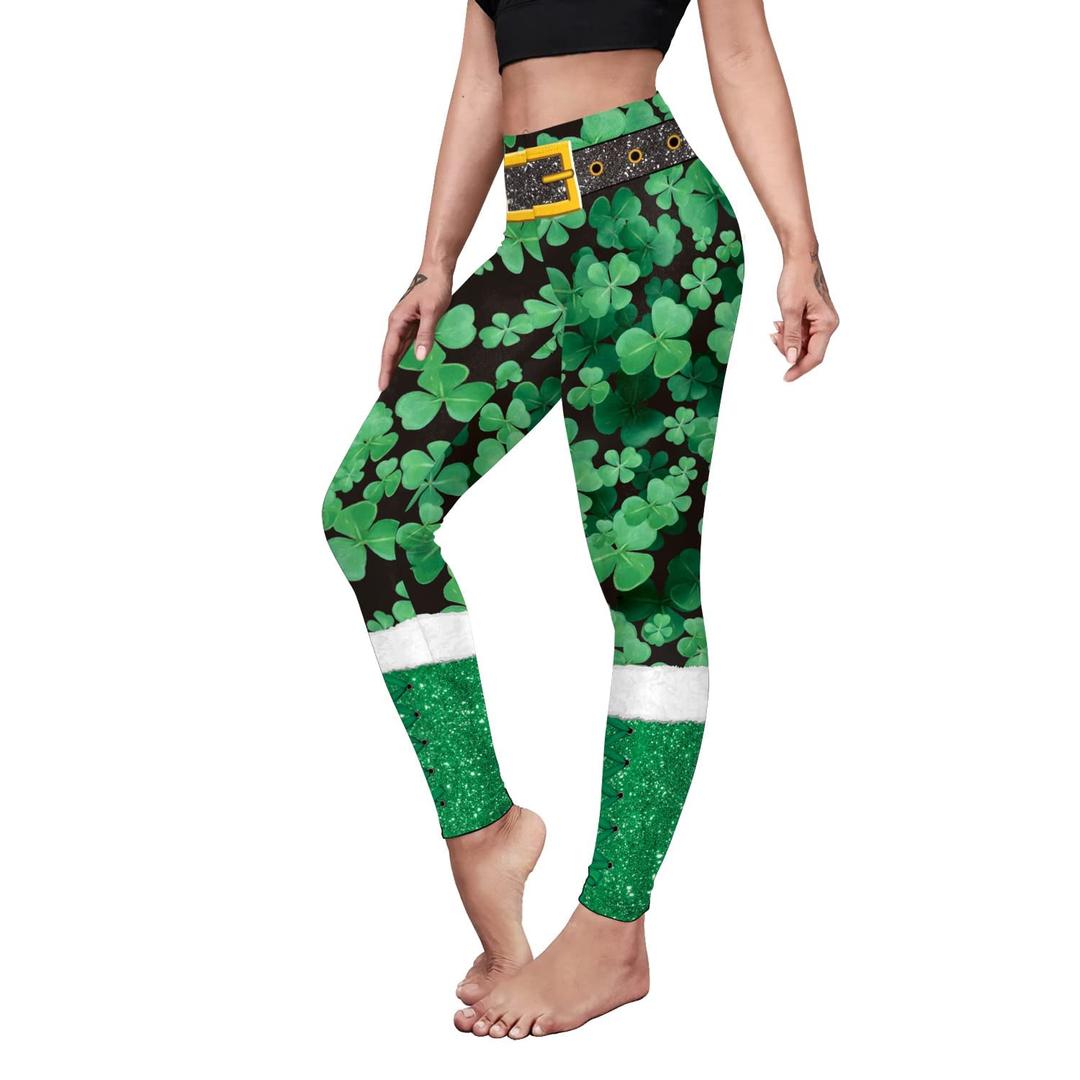 color cosplayer St. Patrick's Day Leggings Shamrock Stretchy Tights Yoga Pants for Women (Green, XXXL)