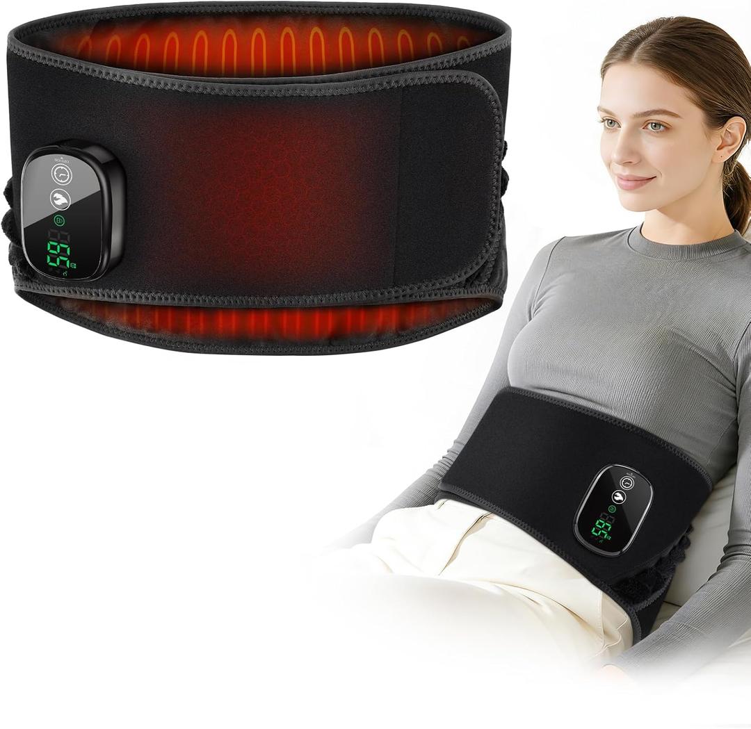 Cordless Heating Pad for Back, Back Heating Pad Rechargeable Heated Waist Belt Wrap with Built-in Warming Layer 5 Heat Options & 3 Auto Timer