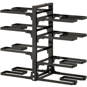 8-Tier Adjustable Pot & Pan Organizer Rack, Heavy Duty Snap-On Cast Iron Storage Rack for Kitchen, Black