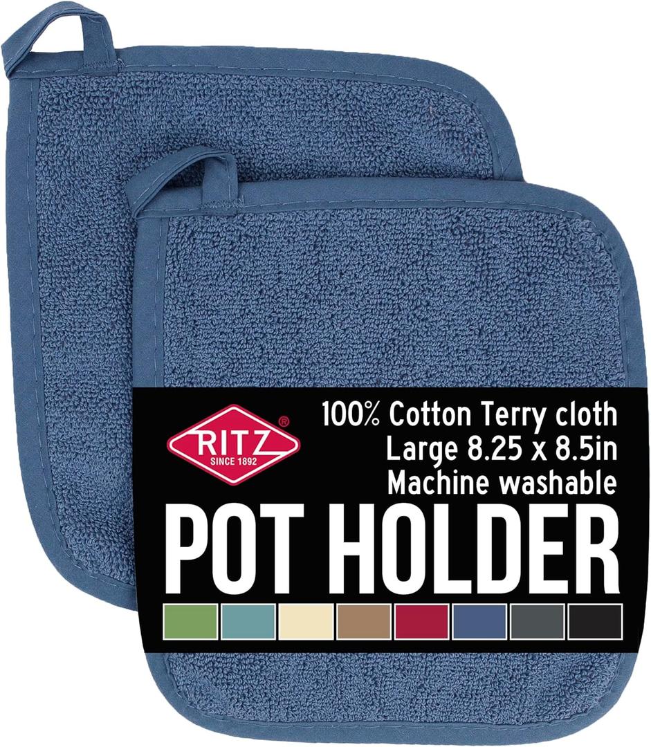 RITZ Terry Potholder & Hot Pad: Unparalleled Heat Resistant, Durable 100% Cotton  Ergonomically Designed for Optimal Grip  Easy-Care Machine Washable  2-Pack, Federal Blue