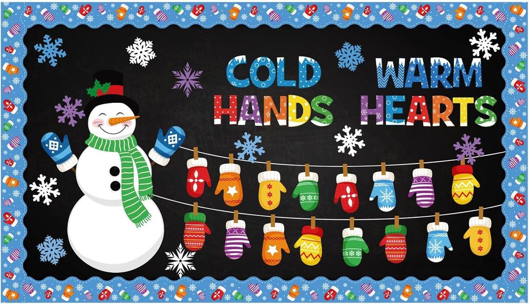 Containlol Winter Snowman Bulletin Board Set Winter Wonderland Classroom Decorations Colorful Mittens Snowflake with Border for Home Window School Wall Decor Xmas Holiday Party Supplies