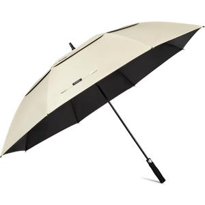 G4Free 54 Inch UV Protection Golf Umbrella Auto Open Vented Double Canopy Oversize Extra Large Windproof Sun Rain Umbrellas (Ivory/ Black)