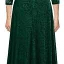 MISSMAY Women's Formal Floral Lace 2/3 Sleeves Bridesmaid Party Maxi Dress (Green, XL)