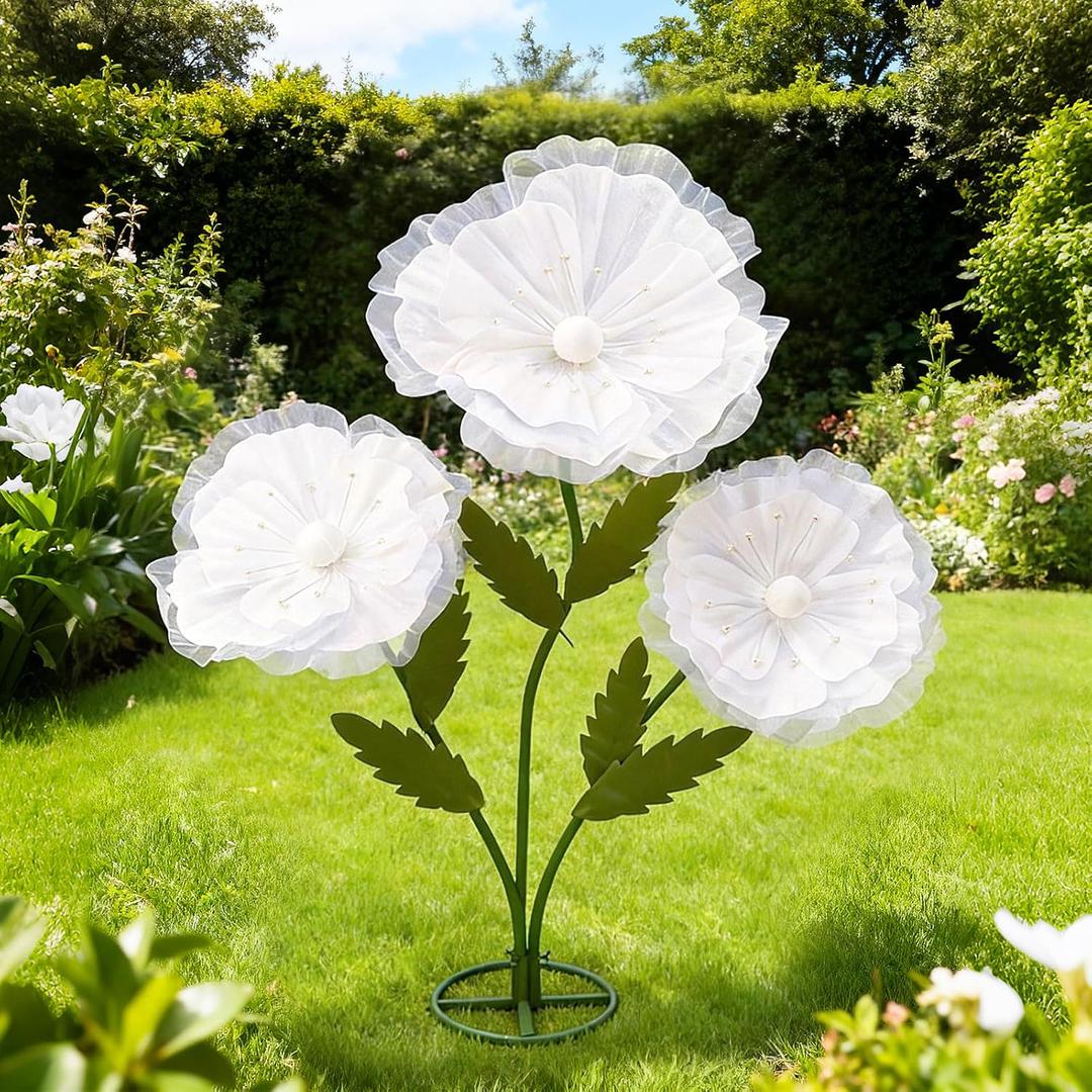 WARMALL 3PCS Giant Flowers for Decoration, 5.9Ft Large Artificial Silk and Foam Flower with Stems and Stands, Wedding Party Banquet Home Garden Shop Window Photography Props Background Decor White