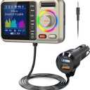 Nulaxy Bluetooth FM Transmitter for Car, Wireless Car Bluetooth Adapter with Big Color Screen, Support QC3.0 Fast Charging, Hands-Free Call, MP3 Music Player BASS&TRE Booster, TF Card AUX-KM28 Yellow