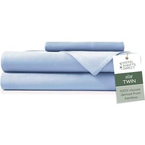 Hotel Sheets Direct 3 Piece Bed Sheet Set Twin Size, 100% Viscose Derived from Bamboo Sheets Set with 1 Pillowcase, Cooling & Breathable Luxury Bedding, Moisture-Wicking & Silky Soft, Light Blue