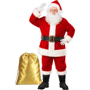 Gardentime Santa Claus Costume for Men Santa Suit Adult 10pcs Christmas Deluxe Red Outfit Xmas Holiday Party Cosplay, XL