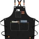 AFUN Chef Aprons for Men Women with Large Pockets, Cotton Canvas Cross Back Heavy Duty Adjustable Work Apron, Size M to XXL (Black)