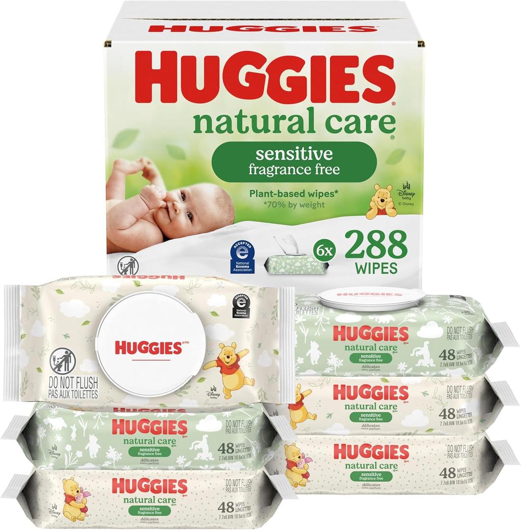 Huggies Natural Care Sensitive Baby Wipes, Unscented, Hypoallergenic, 6 Flip-Top Packs (288 Wipes Total)