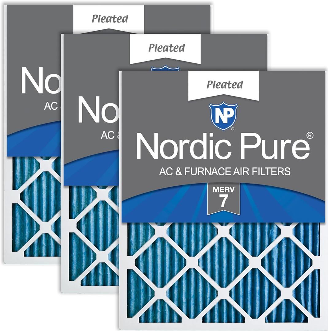 Nordic Pure 16x25x1 Pleated MERV 7 Air Filters 3 Pack | Actual Size: 15 1/2 x 24 1/2 x 3/4 Made in USA, Standard HVAC Filtration, Larger Airborne Particles, Lint, Dust & Pollen