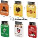 4 x 3PCS Reversible Thanksgiving Decor & Christmas Decorations Wooden Mason Jar, Winter & Fall Decorations for Home, Table, Fireplace Mantel, Shelf, Office Desk, Xmas Holiday Decorations