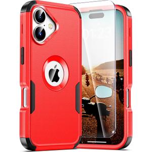 for iPhone 17 Case, 2X Screen Protector, Anti-Drop, 3‑Layer Military Grade Shockproof, Heavy Duty Protective Phone Cover, 6.3-Inch, Red