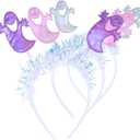 3 Pack Halloween Ghost Headband, Sparkly Bopper Ghost Hair Accessories w/Silver Tinsel | Fun Animated Look | Lightweight & Comfortable | One Size Fits Most Teens & Adults - Pink, Purple & White