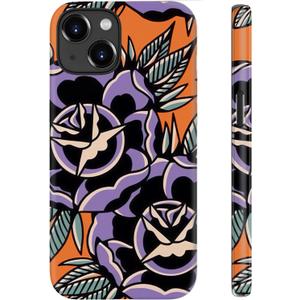 for iPhone 13 Case, Wireless Charging Compatible, Dual-Layer Shockproof Protection with Chic Wildflower Design, Soft Silicone + Hard Shell Phone Cover for Women - Purple Desert Rose