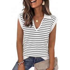 Zeagoo Women's Sleeveless Sweaters Vest V Neck Lightweight Knit Pullover Sweater Dressy Summer Tops M