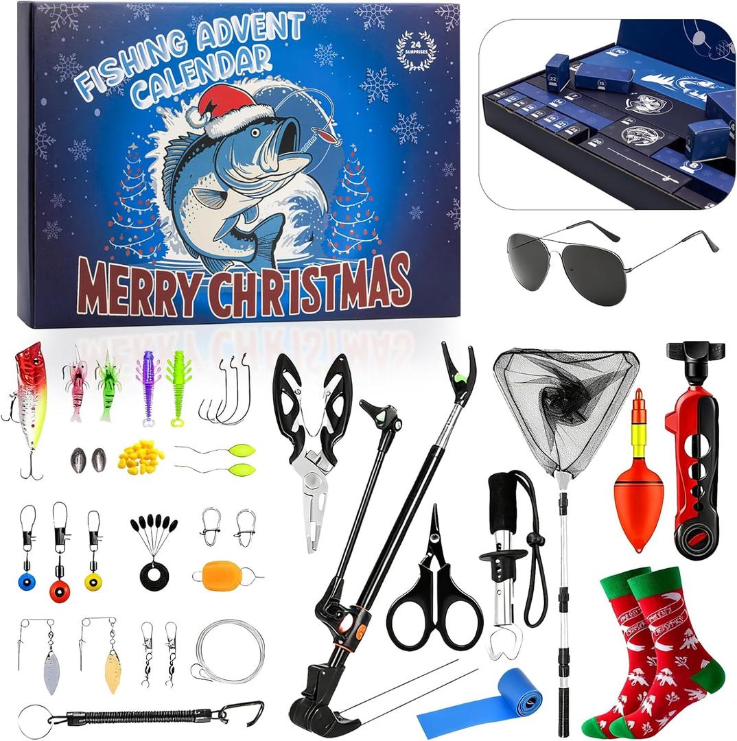 Fishing Advent Calendar 2025, 24 Days Christmas Unique Advent Calendar Men with Fishing Theme Gifts