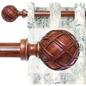 Single Curtain Rod for Windows 48 to 84 Inches(4-7ft): 1 inch Diameter Adjustable Curtain Rod, Heavy Duty Curtain Rod with Netted Texture Finials, Size:36-88(Redwood)