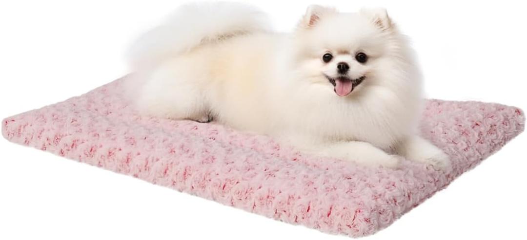 Washable Dog Bed Mat Crate Pad Soft Fluffy Pet Kennel Beds Dog Sleeping Mattress for Large Jumbo Medium Small Dogs, 29 x 18 Inch, Pink