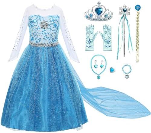 Princess Costumes for Girls Dress Up Clothes for Little Girls Toddler Costume with Accessories Crown Christmas Birthday Party (100 2-3 Years, Blue)