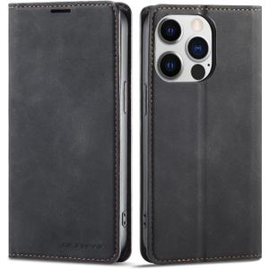 QLTYPRI Case for iPhone 15 Pro Max, Premium PU Leather Cover TPU Bumper with Card Holder Kickstand Hidden Magnetic Adsorption Shockproof Flip Wallet Case for iPhone 15 Pro Max- Black