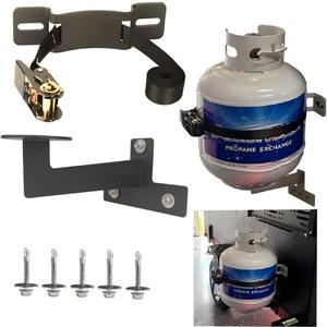 RV Propane Tank Cylinder Rack and Trailers Secure Exchange Propane Cylinder Mount for Campers, Trailers & Outdoor Use (Fits Standard 20-30lb Tanks) (Black with Bottom Bracket)