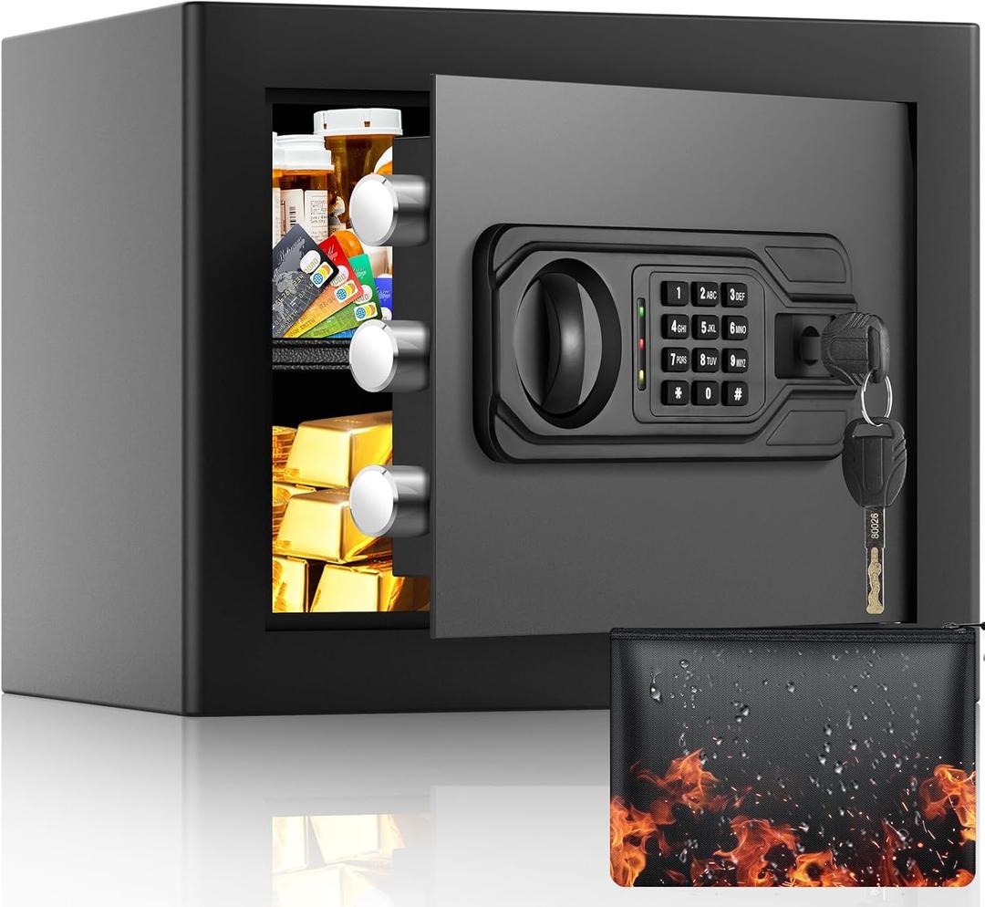 1.2 Cu Ft Home Safe with Fireproof Waterproof Bag, Small Safe with Keypad and Removable Shelf, Digital Home Security Safety Box for Money Firearm Medicines Valuables