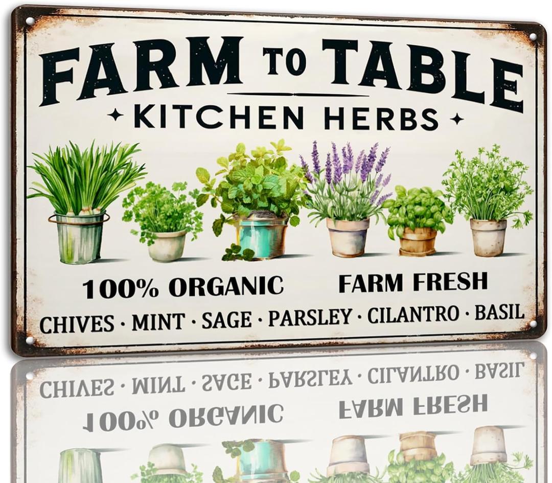 Generic Kitchen Herbs Metal Sign Farm To Table Tin Sign Vintage Wall Art Decor For Kitchen Garden Farmhouse 8x12 Inch (P9)