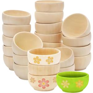 24 Pcs Unfinished Wooden Bowls, 2.4x1.2 in, Mini DIY Crafts Bowl Set, Natural Wood Pinch Bowls for Young Crafters' Painting, Pretend Play, Home Decor, and Party Favors