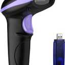 NADAMOO Wireless Barcode Scanner 328 Feet Transmission Distance USB Cordless 1D Laser Automatic Barcode Reader Handhold Bar Code Scanner with USB Receiver for Store, Supermarket, Warehouse - Violet