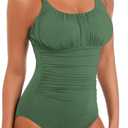 One Piece Swimsuit for Women Tummy Control Bathing Suits Ruched Swimwear (X-Large, Peagreen)