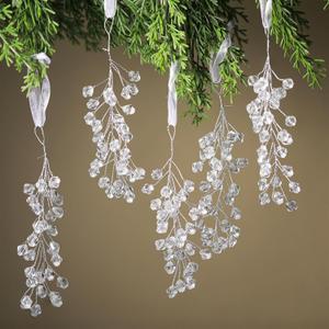 Giegxin 12 Pcs Christmas Crystal Ornaments Clear Acrylic Icicle Hanging Ornaments with Organza Lanyards Teardrop Chandelier Parts Garland Beads for Xmas Tree Winter New Year Party Decor