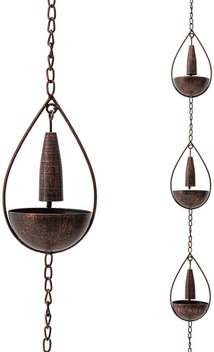 Glitzhome 8.5 FT Rain Chains, Faux Copper Bowl and Bell Rain Chains for Gutters with 10 Cups, Adjustable Rain Catcher Chain with V-Shaped Gutter