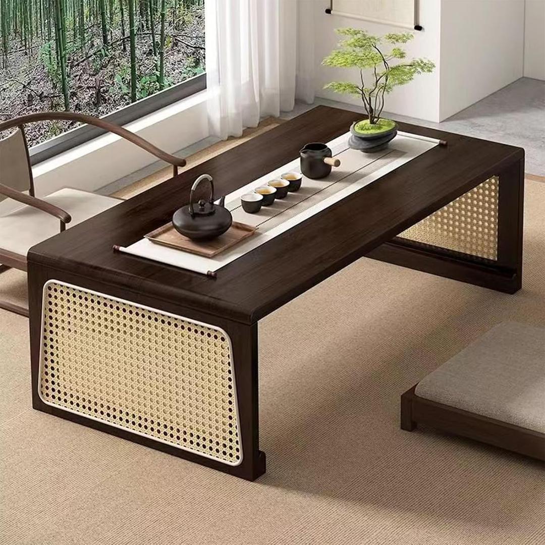 Japanese Floor Table: Large Portable Folding Coffee Table Solid Wood Japanese Dining Table - No Assembly Low Foldable Japanese Table for Tatami(39.4 * 18.9 * 15.8)
