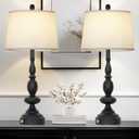 29" Black Modern Table Lamps Set of 2, Industrial Touch Control 3-Way Dimmable Bedside Lamp with USB C+A Ports, Metal Nightstand Lamps for Living Room Bedroom Office Home(2 LED Bulbs Included)