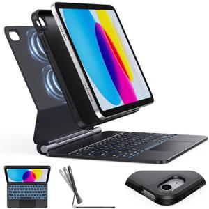 CHESONA Keyboard Case for iPad (A16) 11th 2025/10th Generation 10.9-inch 2022, 7-Color Backlit with Removable Protective Case, Floating Cantilever Stand, Portrait/Landscape Mode, Smart Trackpad, Black