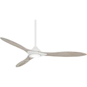 MINKA-AIRE F868L-WHF Sleek 60" 3-Blade LED Ceiling Fan in Flat White Finish with Bleached Seasoned Wood Blades and an Etched Lens, Large