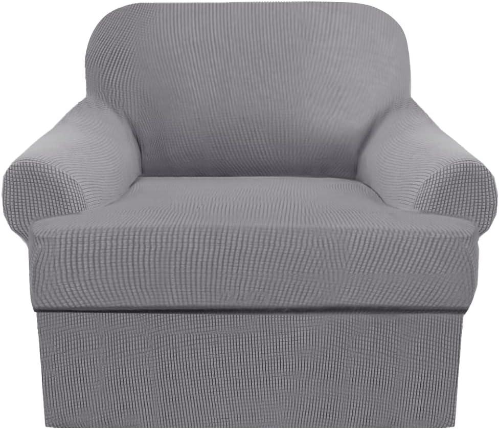 2-Piece T-Cushion Chair Slipcover Set Stretch Sofa Cover for T-Cushion Armchairs & Chairs (Fits Width Up to 47") Washable Furniture Protector with T-Shaped Seat Cover (Light Grey, Chair)