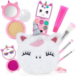 PERRYHOME Unicorn Kids Makeup Kit, Non-Toxic Real Cosmetic, Washable Makeup Set, Princess Toys & Birthday Gifts for 3-12 Years Old (White)