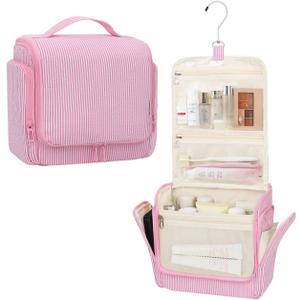 Relavel Hanging Toiletry Bag for Women, Travel Makeup Bag Cosmetic Organizer Toiletries Shower Bag for Travel Essentials, Accessories, Cute Gifts for Girls, Pink (Large)