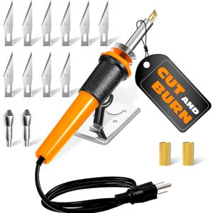 Hot Knife Cutting Tool - Reliable Easy to Use Hot Knife Plastic Cutter for Wood, Plastic, Foam, Crafts, Wires, 55" Cable, 30W Power Draw - 10 Blades, 2 Blade Holders & 1 Wood Burning Tip Included