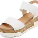 DREAM PAIRS Women's Open Toe Ankle Strap Casual Flatform Platform Wedges Sandals (7, White-2)