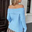 Cakulo Womens Off The Shoulder Sweater Ribbed Oversized Long Sleeve Tops 2026 Casual Knit Pullover Sweaters (Blue, S)