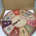 Qukueoy 16 Inch Thick Wood Kitchen Wall Clock Retro Farmhouse Clocks for Living Room Decor Bedroom Restaurant,Silent Battery Operated,Colorful Tuscan Country Style