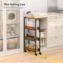 4 Tier Slim Rolling Storage Cart Narrow Space Utility Cart with Handle Metal Frame with Wood Top Table Sturdy Cart Organizers and Storage for Kitchen Bathroom Laundry Office, 5.1 Inches Deep Black