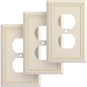 Henne Bery Sunken Pearls Heavy Duty Decorative Wall Plate Switch Plate Outlet Cover, Durable Solid Zinc Alloy (Single Duplex 3PK, Light Almond)
