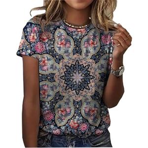 Mandala Shirt for Women Lotus Flower Graphic Tees Short Sleeve Casual Mandala T Shirts Tops (Small, Floral)