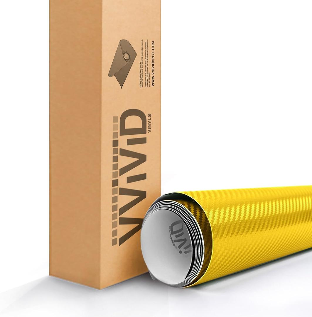 VViViD Yellow Carbon Fiber Car Wrap Vinyl Roll with Air Release 3MIL-VViViD8 (60" x 3ft)