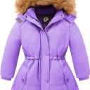 Girls Winter Coat Warm Puffer Jacket Long Fleece Lined Coat With Removable Hood 11-12