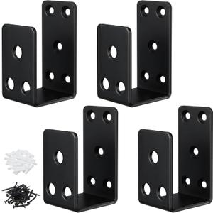 Door Barricade Brackets,4Pack Heavy Duty Door Security Bar Brackets, Open Security Bar Holder U Brackets, Fits 2 x 4 Lumber for Door Brace, Home, Garage, Barn, Shed, Gate Security, Black