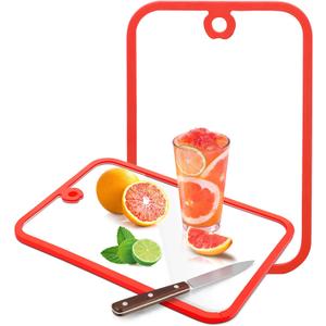 Glass Cutting Board,2Pcs Durable Clear Non Toxic Tempered Glass Cutting Board for Kitchen,Chopping Board Set with Non-Slip Silicone Edge & Hanging Hole,BPA-Free,Dishwasher Safe,Heat Proof